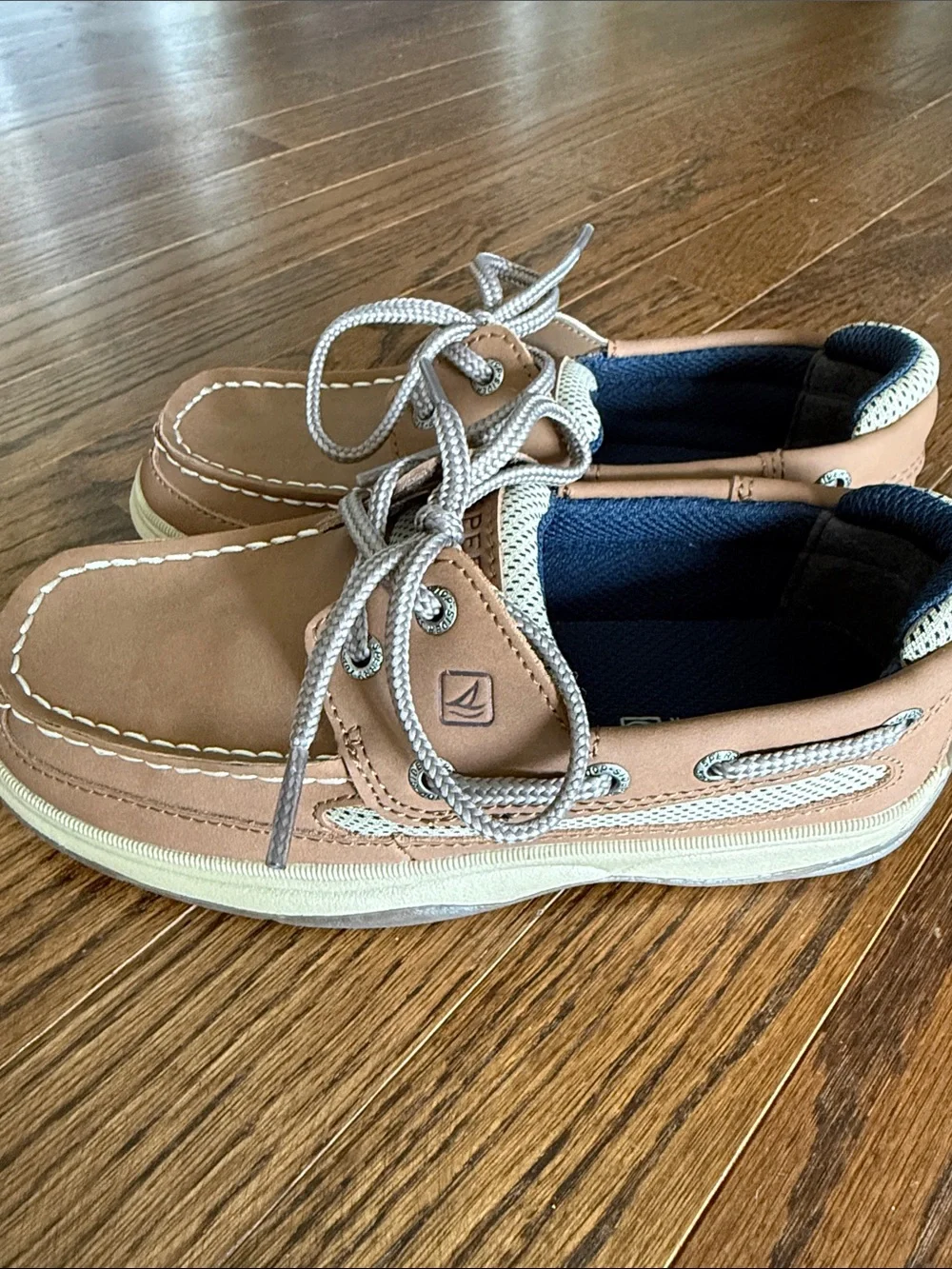 Sperry Kids Tan Leather Boat Shoes with Tan Laces